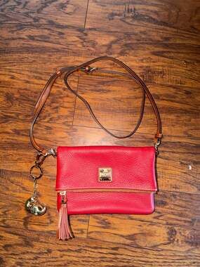 Dooney & Bourke Pebble Grain Foldover Zip Crossbody Bag in Red